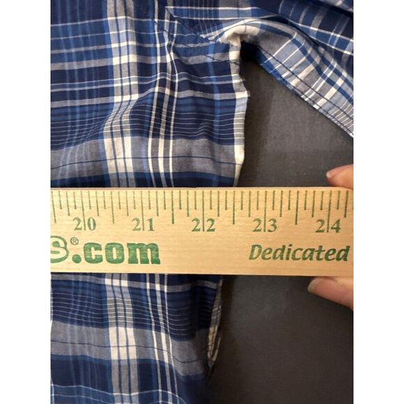 American Eagle Mens Blue & Beige Plaid Button-Down Long Sleeve Shirt L - Picture 4 of 6